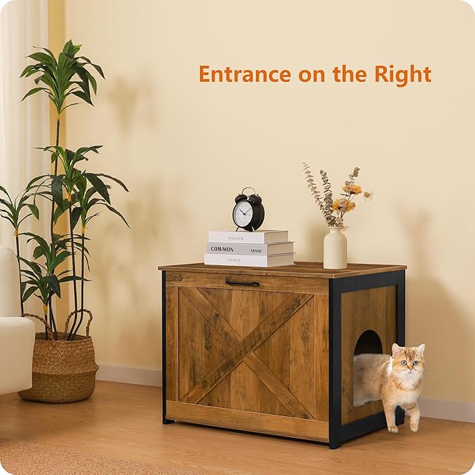 Dwanton Cat Litter Box Furniture Hidden, Cat Litter Box Enclosure, Reversible Entrance Can Be on Left or Right Side, Indoor Cabinet, Wooden Washroom, End Table, Nightstand, Warm Brown, 27.6" L