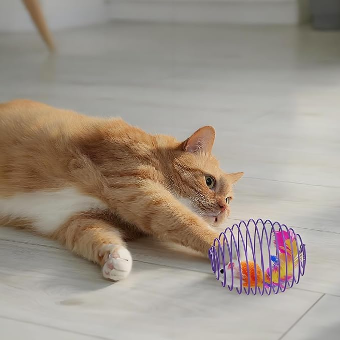 Jecery 5 Pcs Cat Spring Balls Toys Stretchable Rolling Balls Colorful Playful Coils Interactive Action Toy Caged Rats for Kitten Pet Supplies (Cute Mouse,Bright Color)