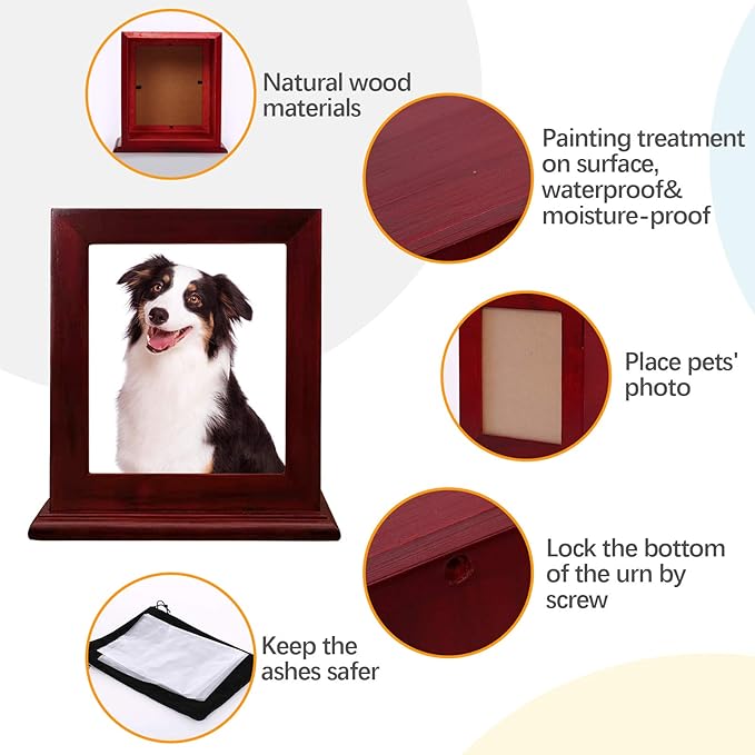 BRKURLEG Wooden Pet Urn for Ashes - Dog & Cat Cremation Keepsake Box with Photo Frame, Memorial Urn for Small & Medium Pets, Handcrafted Pet Ashes Storage Box, Pet Loss Memorial Gift