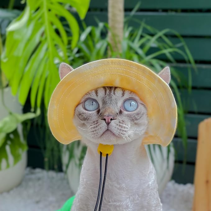 Pet hat with Ear Holes Sunscreen Baseball Cap Suitable for Small and Medium-Sized Dogs Outdoor Climbing hat in Summer Pet Products (Yellow, Medium)