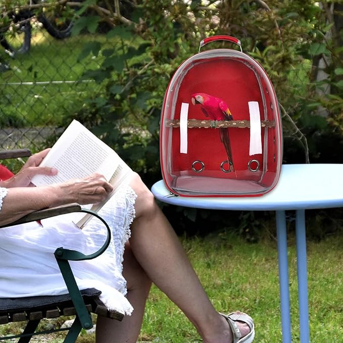 Bird Carrier Bag Pet Backpack Parrot Cage Adjustable Travel for Cockatiels, Red 32x26x41cm