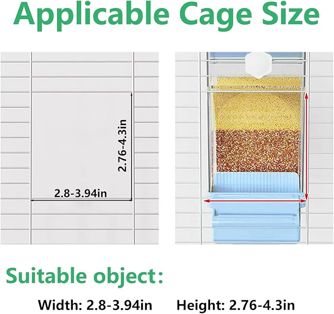 Hamiledyi 2Pcs Automatic Birds Feeder No Mess Bird Cage Feeder Transparent Acrylic Parrot Seed Food Container with Perch Bird Cage Accessories for Parakeet Finch Lovebirds Budgies Canary (Blue)