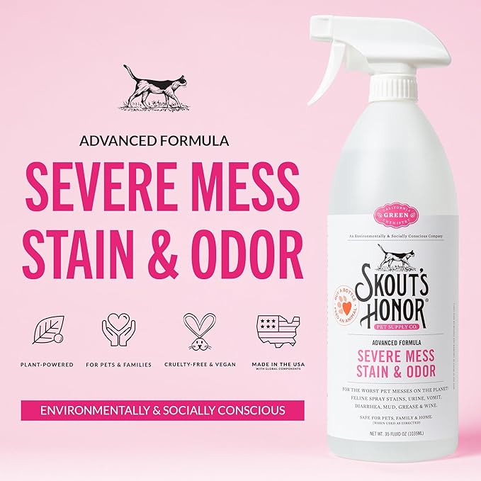 Skout's Honor Cat Advanced Severe Mess Stain & Odor Remover - Advanced Formula for Tackling the Worst Cat Messes, Eco-Friendly Formula for Carpets and Home, 35 oz
