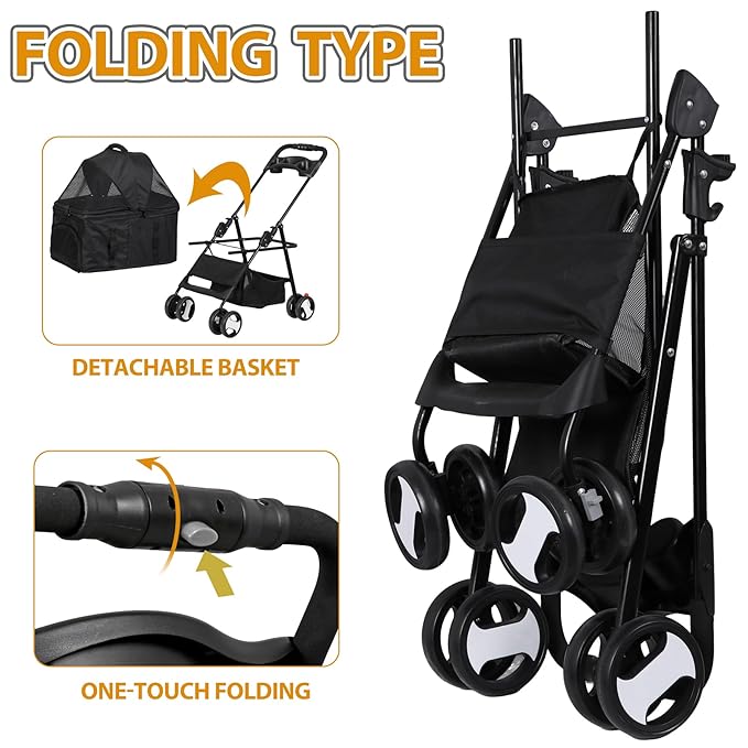 Pet Stroller 4 Wheels Dog Cat Stroller for Small Medium Dog Cats Carrier Jogger Travel Foldable Puppy with Detachable Carrier