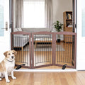 ZJSF Freestanding Dog Fence Indoor, Foldable Dog Gate for Doorways, Stairs or Hallways, Sturdy Wood Extra Wide Pet Gate with Support Feet for The House, Brown, 24 "Height-3 Panels