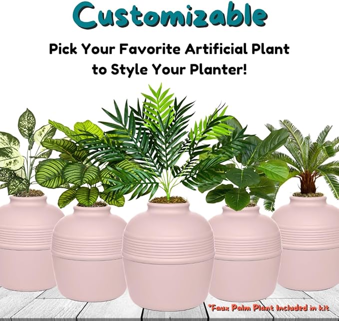 Good Pet Stuff Hidden Litter Box Planter, Decorative Cat Litter Enclosure with Carbon Filter, Artificial Plant, Easy Clean, Improved Design, Round Style, Base Kit, Blush Pink