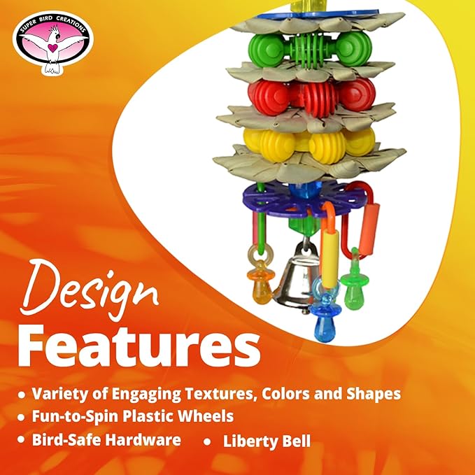 Super Bird Creations SB765 Triple Decker Bird Toy for Medium Sized Pet Birds - Ringnecks, Medium Conures, Cockatiels, Caiques, Pionus, Senegals - Bird Safe Component and Design - 8" x 3"
