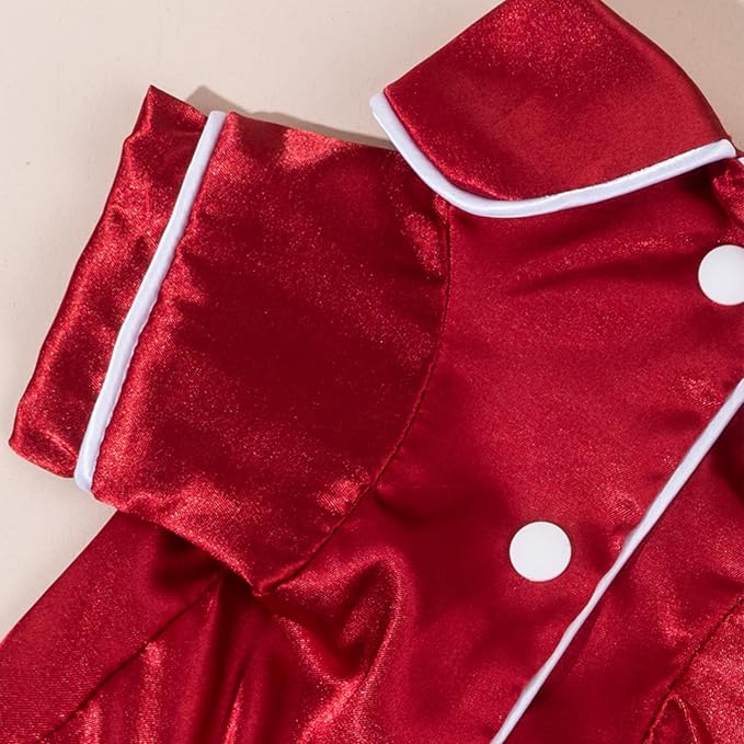 Cat Puppy Costume Elegant Satin Pajamas with Bow Headband 2PCs Set Pet Sleepwear Cute Pet Outfit Cosplay Partywear Photoshoots (red Set,Large)