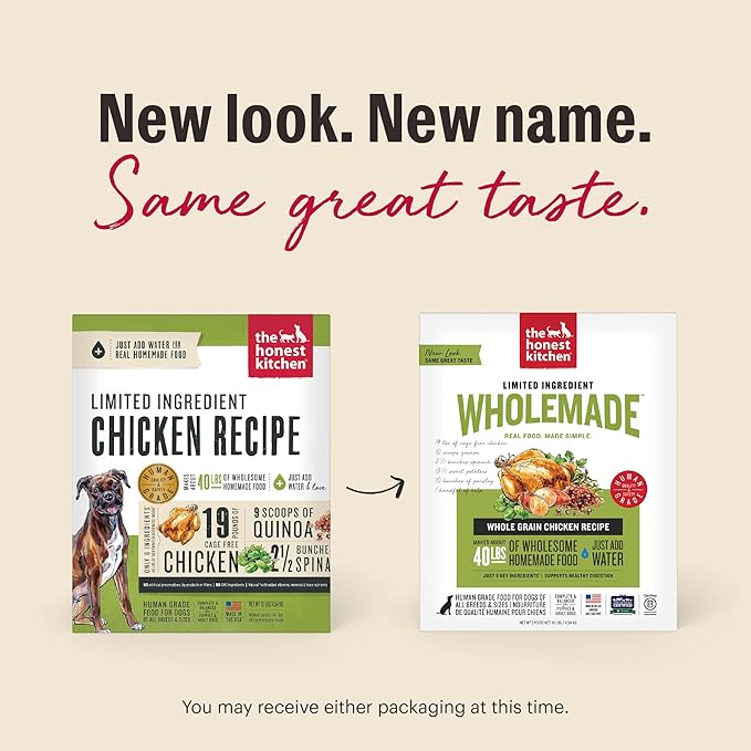 The Honest Kitchen Human Grade Wholemade™ Dehydrated Dog Food, Limited Ingredient Dog Food, Chicken, 10 lb (makes 40lbs)