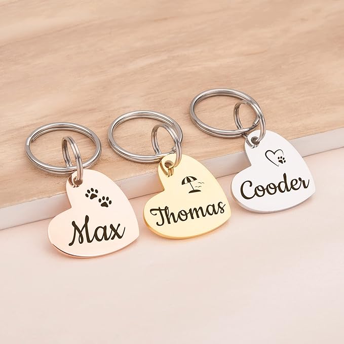 Anavia Small Size Dog Cat ID Tags, Small/XS Personalized Color Plated Stainless Steel Puppy Kitten Name Tags, Customized Engraved Nameplate Pet Collar Tag (Rainbow, Heart)