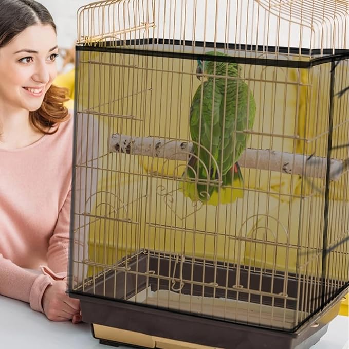 Daoeny Bird Cage Seed Catcher, Large Bird Cage Cover, Adjustable Soft Airy Nylon Mesh Net, Birdcage Cover Skirt Seed Guard for Parrot Parakeet Macaw African Round Square Cages (Black)
