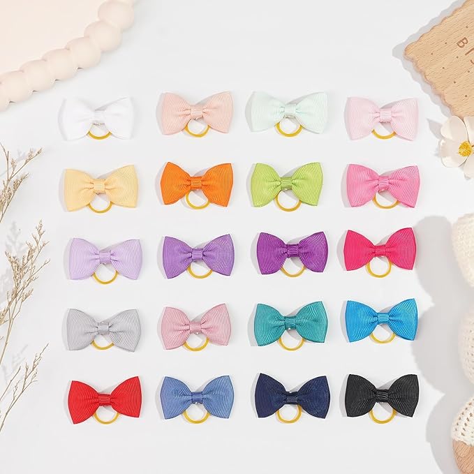 Yxiang Puppy Dog Small Hair Bows with Rubber Bands 40PCS Dog Bows Pet Grooming Hair Accessories for Yorkie Doggies Girl Puppy