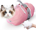 Cinf Cat Bathing Bag, Breathable Mesh Anti Scratch Adjustable Cat Grooming Bag for Nail Trimming, Bathing Soft Cat Washing Bag(Pink&Cherry) M