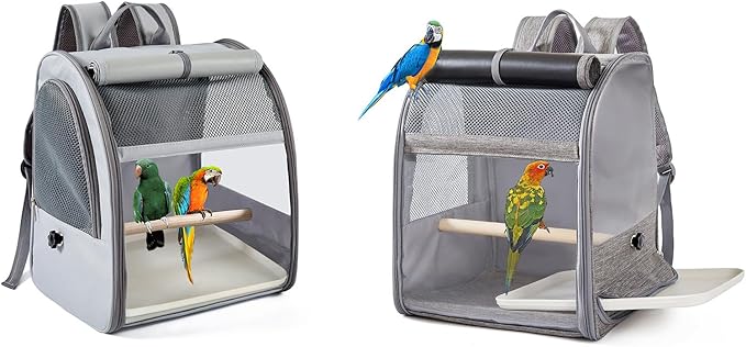 Folded Bird Travel Backpacks Cage with Detachable Perches and Transparents Window for Pet Outdoor Bird Carriers for Conures & Budgies
