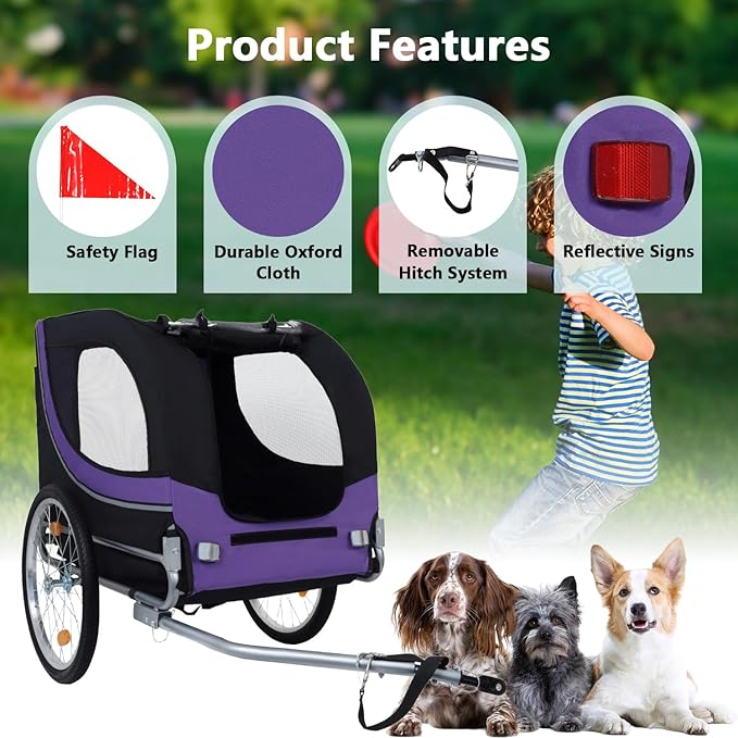 Large Dog Trailer for Bike, Folding Bike Trailer for Dogs with 18.9" Wheels, 120LB Capacity All-Terrain Pet Carrier, Universal Bicycle Coupler