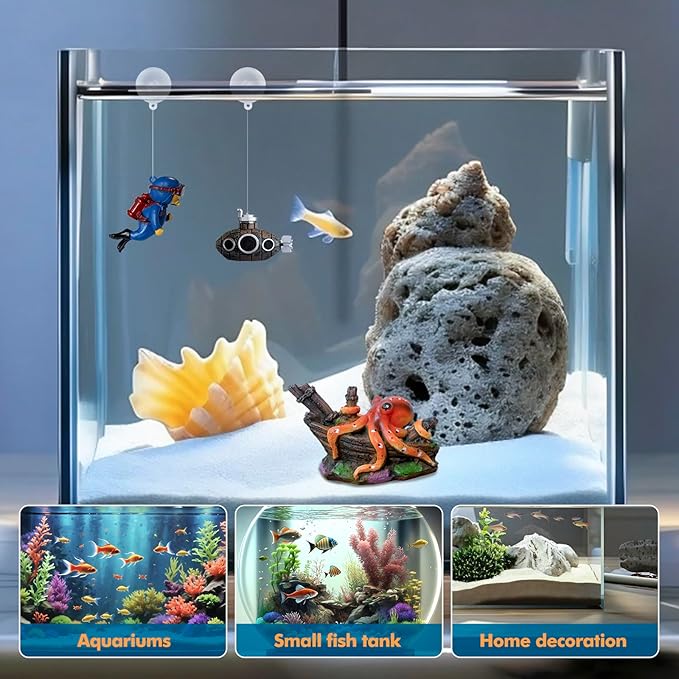 3Pcs Small Fish Tank Decor: Octopus Decorations and Floating Fish Tank Decoration for Small Aquariums