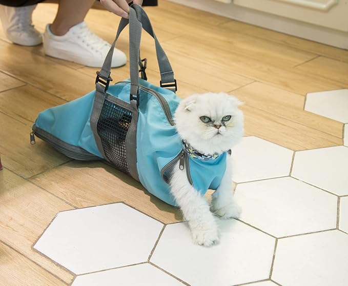 Cinf Cat Nail Clipping Cleaning Grooming Restraint Bag No Scratching Biting for Bathing Nail Trimming Injecting Examining(Blue,S)