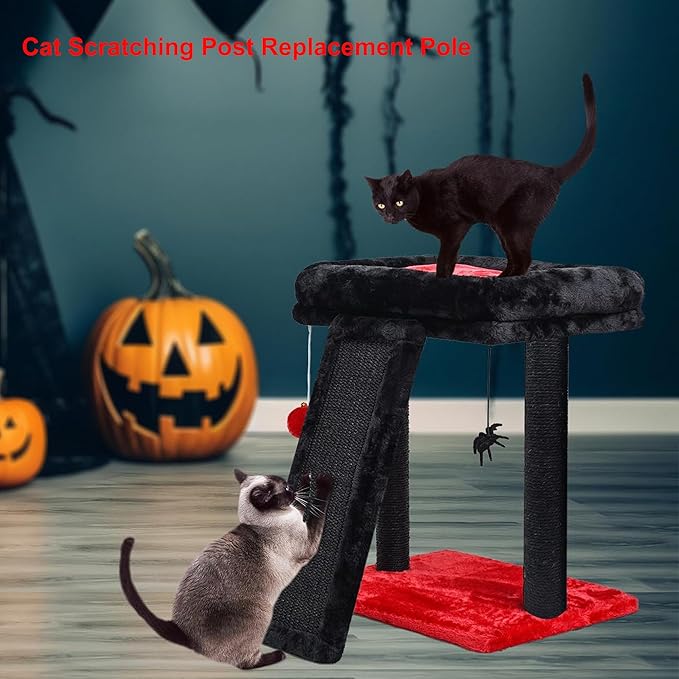 Gothic & Goth Cat Tree Tower Replacement Post - Black, 2 Pack, 15.7in Scratching Post Pole with M8 Screws, Natural Sisal for Cat Tree Repair & Rebuild