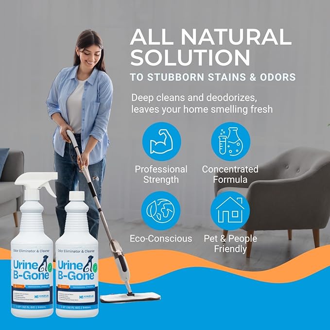 Urine B-Gone, Professional Enzyme Odor Eliminator & Pet Stain Remover, Human, Cat & Dog Urine Cleaner, Effective on Laundry, Carpets & More, Citrus Scent, 32oz, Pack of Two
