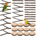 18 PCS Bird Perches Stand Toy, Natural Wood Parrot Perch Stand Bird Cage Branches Platform Accessories for Parakeets Cockatiels Conures Macaws Finches Love Birds