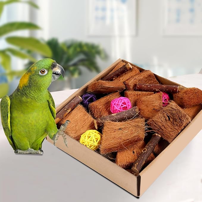 Kyouki Bird Toy for Parrots，Cockatiels, Budgies, Conures, Macaws, Lovebirds, Amazons and Other Small/Medium/Large Birds - Chewable & Shreddable Natural Coconut Husk Enrichment Toy (Medium DIY)