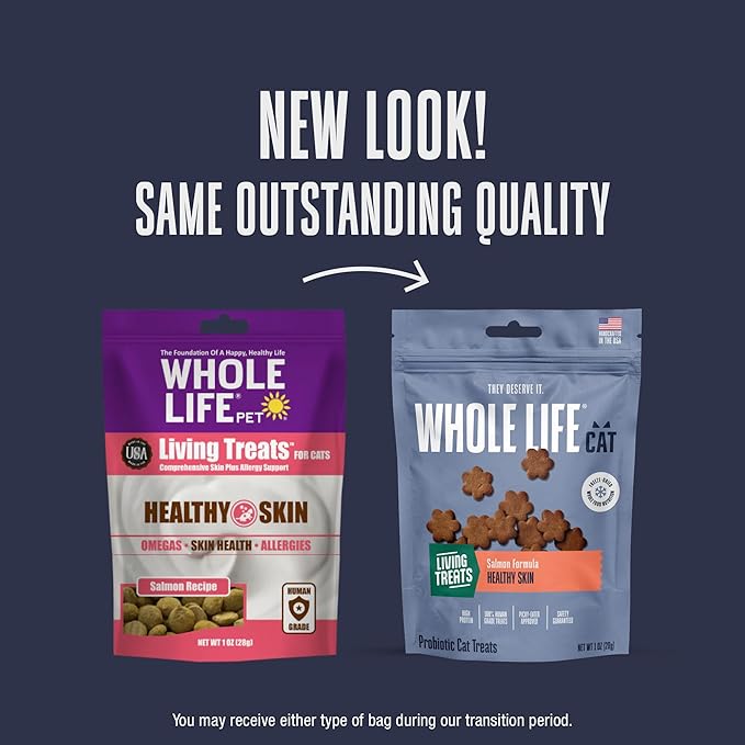 Whole Life Cat Living Treats for Cats – Human Grade Probiotics for Allergy & Itchy Skin Relief, Natural Digestive Support, Healthy Cat Snacks for Felines - Salmon & Yogurt, 1 oz (Pack of 2)