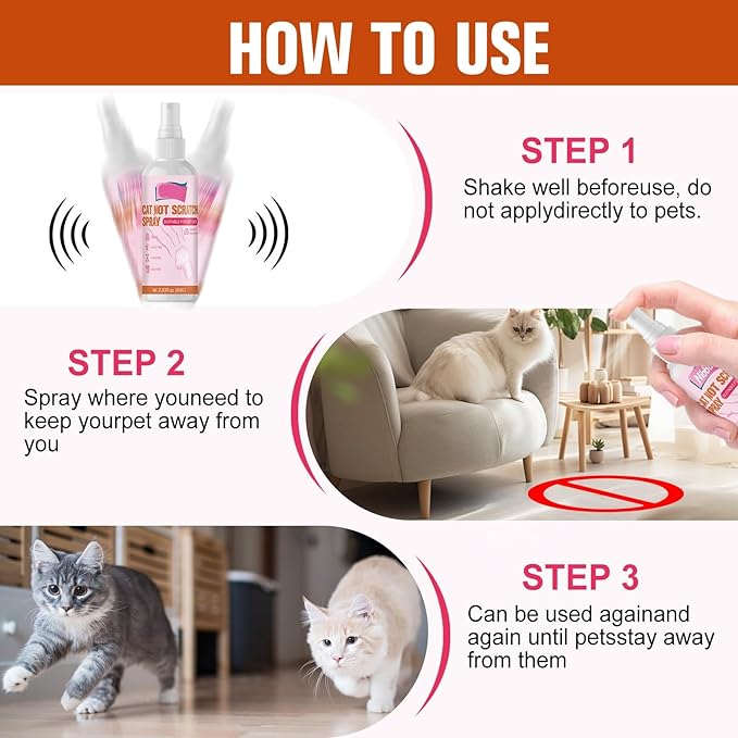 Cat Repellent Spray, Natural Plant-Based Formula, Deters Scratching & Urine Marking, Safe for Furniture, Carpets & Cats, Easy Spray Application