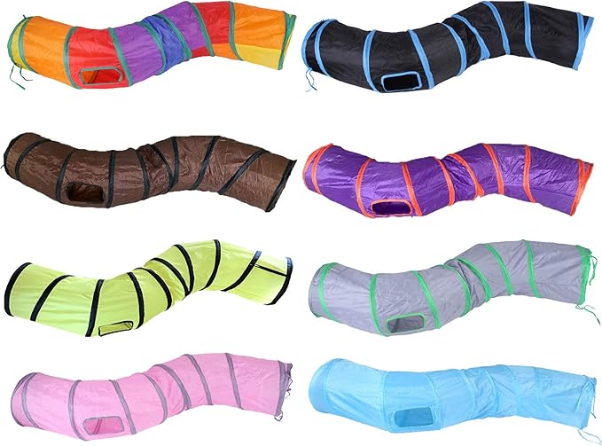 Cat Tunnel for Indoor Cats Interactive, Rabbit Tunnel Toys, Pet Toys Play Tunnels for Cats Kittens Rabbits Puppies Crinkle Pop Up Blue 47" Shape S