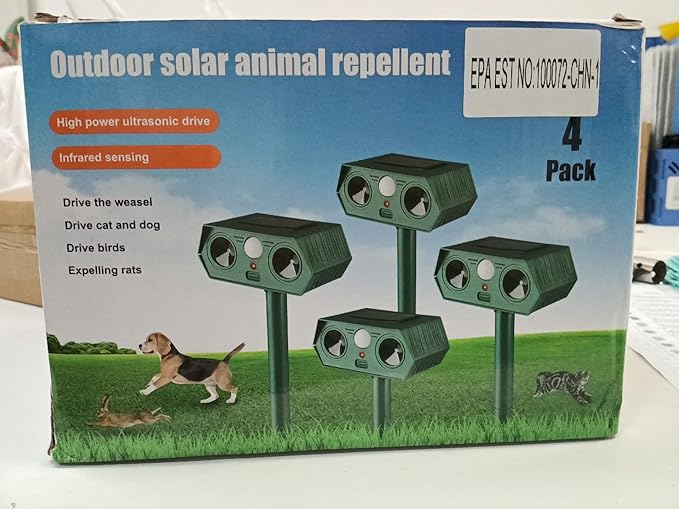 Solar Animal Repellent Outdoor, Deer Repellent, Squirrel Repellent, Ultrasonic Mouse Repellent,Cat Repellent Outdoor Etc,Devices Motion Detection Waterproof with LED Flash Lights for Yard Farm Garden