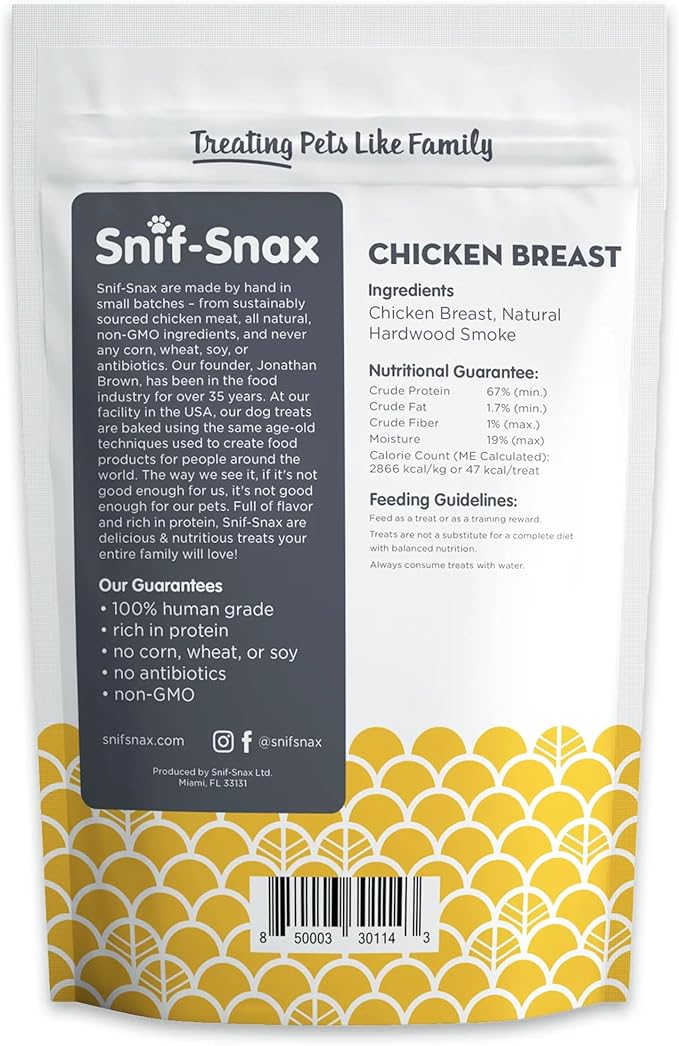 Snif-Snax Smoked Chicken Breast Dog Treats (4oz, 3-Pack) – All Natural Human Grade Jerky – Grain Free Training Treats for Dogs – Single Ingredient, Chicken Strips for Small, Medium & Large Dogs