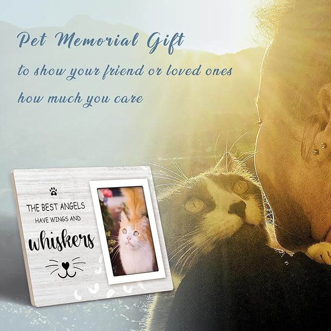 Cat Memorial Gifts for Loss of Cat, Pet Memorial Picture Frame 10x8 inch, Cat Loss Sympathy Gift for Women, Family, Lost of Cat Memorial Frame, for 4x6 inch Photo