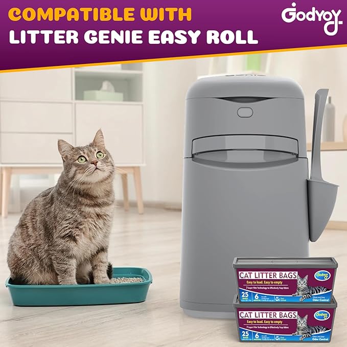 Cat Litter Refill Bags Compatible with Genie Easy Roll Litter Bin, 50 Count Bags Long Lasting Cat Bag Cartridge, 7-Layer Odor Control, Leak-Proof & Easy Tear Design