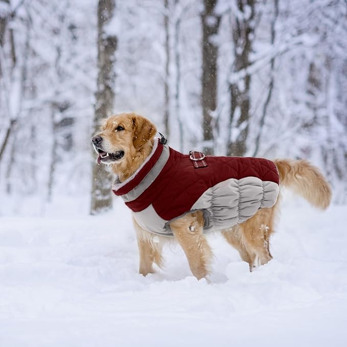 Lelepet Dog Coat Warm Dog Winter Coat Waterproof Dogs Jacket with Harness Built in Reflective Pet Fleece Vest Zip-Up Cold Weather Coats for Small Dogs Turtleneck & Windproof Coats Yorkie Wine Red S