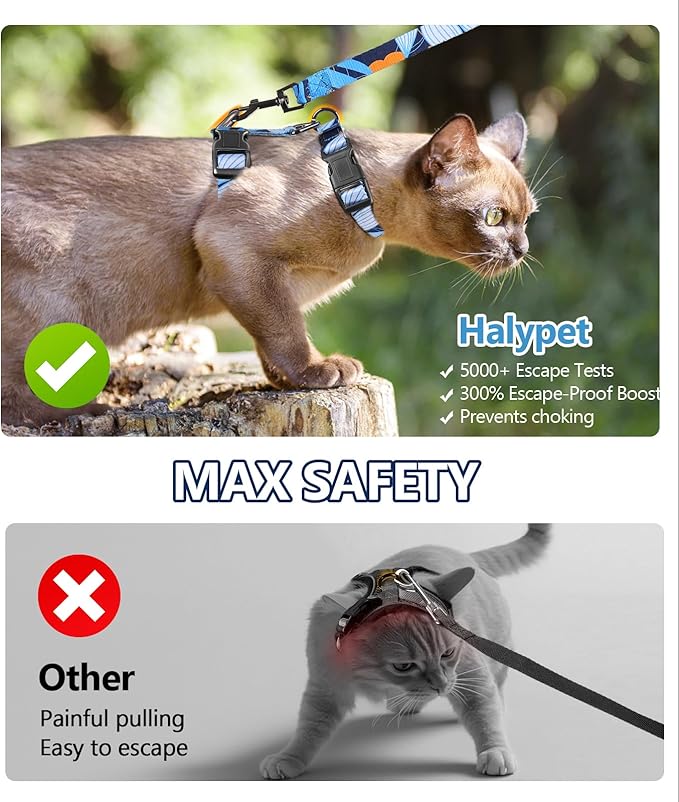 Halypet Cat Harness and Leash Set, Escape Proof [3 in 1 Adjustable & Lightweight] Cat Harness, Safe Kitten Harness for Cats Comfortable Soft, Easy to Wear, Walking Outdoor Travel, Small