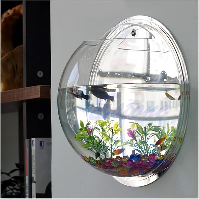 Wall-Mounted Acrylic Fish Bowl - Transparent Hanging Fish Tank & Planter for Home and Office Decor(Transparent)