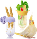 2Pcs Bird Cage Feeder for Vegetable, Parrot Veggies Holder with Water-Storage Design to Keep Greens Fresh, No Mess Hanging Millet Feeder for Parakeet, Quick Clean Clip, No Spill Feeders for Parrots