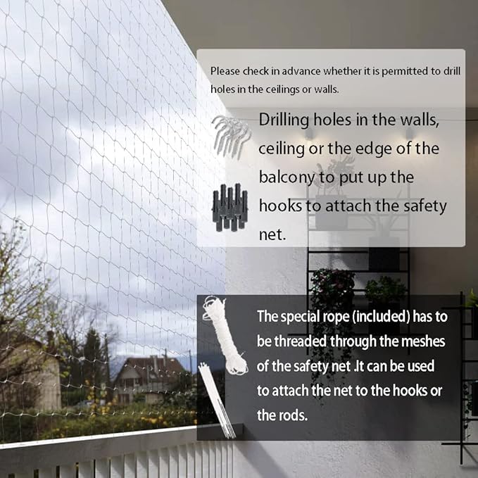 Cat Balcony Net Cat Netting Balcony Rail Net Cat PET Balcony Anti Fall Netting Cat Fence Nets Transparent Nylon Pet Mesh Fence Anti Fall Netting for Balcony Window Stairs (10 * 33ft, White)