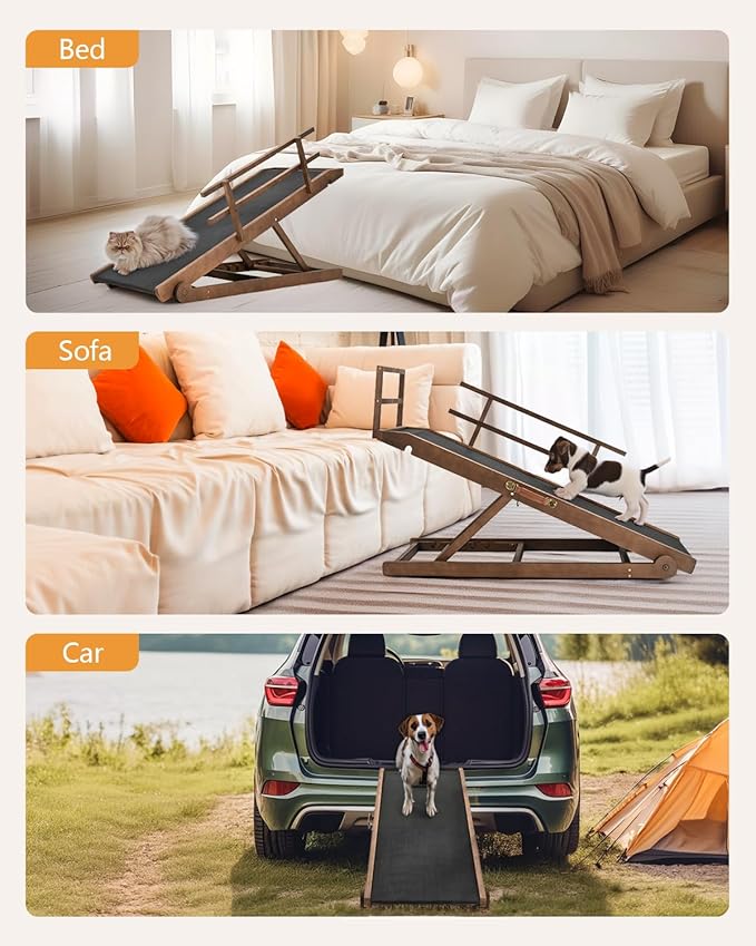 Dog Ramp for Bed, Adjustable Pet Ramps for Dogs to Get on Bed, Large Dogs Ramp for High Beds, Safety Dog Ramps with Rail for Couch/Car, Adjustable from 15" to 28" Height