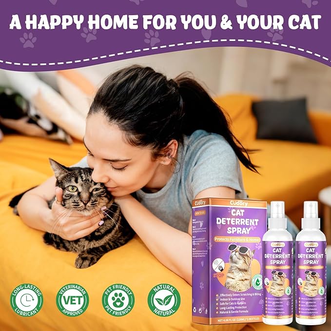 2 Pack Cat Deterrent Spray Indoor & Outdoor– Cat Repellent Spray for Scratching & Marking – Anti-Scratch Deterrent for Furniture, Walls, Cords & Plants – Cat Spray for Training & Behavior Correction