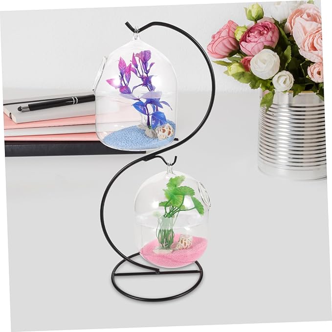 BESTOYARD Hanging Fish Tank with Stand 13In Desktop Aquarium Mini Betta Fish Bowl Tabletop Tank for Home Office Garden Decoration