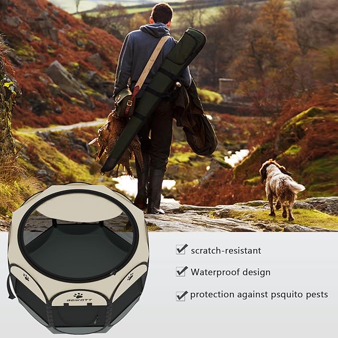 Pet Playpen, Foldable Dog Playpens, Portable Exercise Kennel Tent for Puppies/Dogs/Cats/Rabbits, Dog Play Tent with Removable Mesh Shade Cover for Travel Indoor Outdoor Using