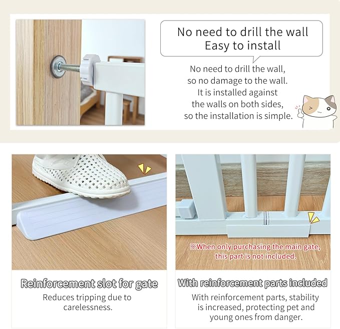 Lumizone Extra Tall Cat Gate 61.02" High Pressure Mounted Extra Wide 2025 New (17 Sizes) 1.37" Gap No Drilling Auto-Close One-Handed Operation Tall Pet Gate for Dogs(White, 61.02" H x 34.25"-38.38" W)