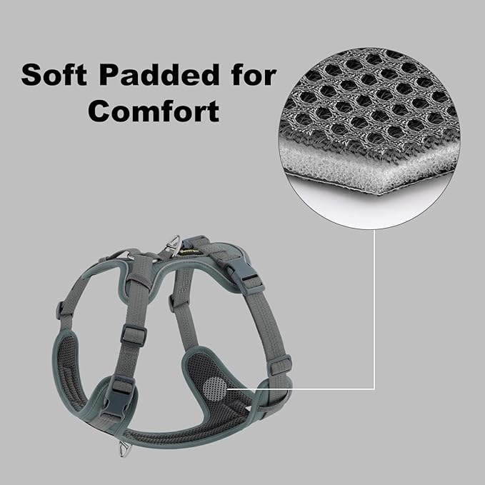 Plutus Pet No Pull Dog Harness, Release at Neck, Soft Padded, Reflective Adjustable Dog Vest Harness for Small, Medium, Large Dogs(Gray, S)