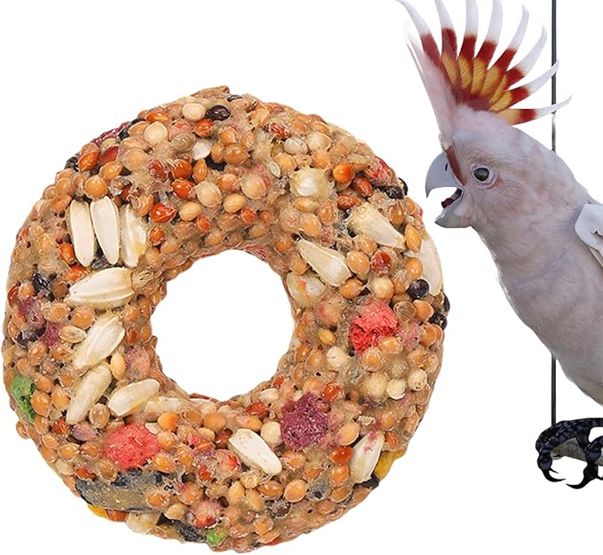 Bird Cage Toys - Grain Teether Treats, Donut Shaped Snack, Colorful Chewing Accessory | for Cockatiels Parrots Budgies Finches, Aviary Play Training Supplies, Interactive Pet Bird Enrichment