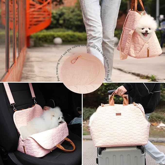 Small Dog Bag Car Safety Seat Pet Totes,Dual USE,Puppy Purse Fashion Woman Style,Trained Small Puppies Kennel Cat Pups Totes for Car Safe Seat (Pink)