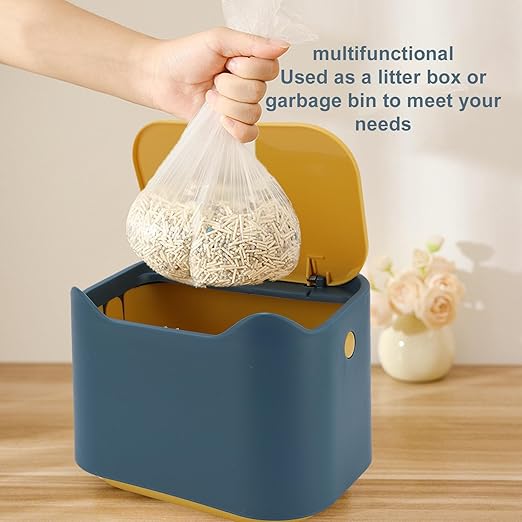 ZASCHMOY LUCKDANO Small Cat Litter Bin Press Seal Lid Airtight Odor Control Pet Waste Container 7.09x4.92x5.12in Compact Size for Home with Thickened PP Material