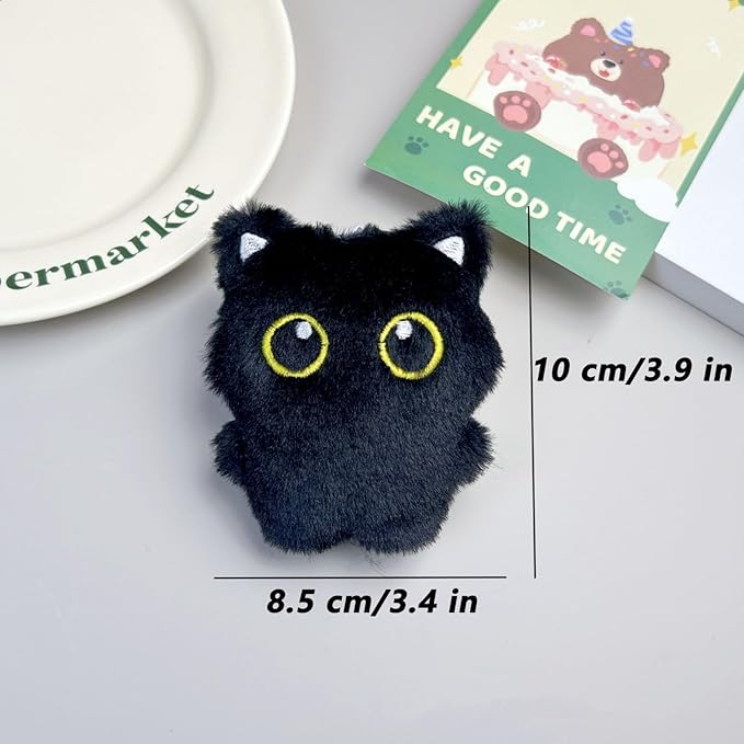 3 Pcs Cute Black Cat Toys Cat Interactive Toys with Squeaky and Soft 3.9 in Big Eyed Black Cat Plush Toy for Indoor Cats