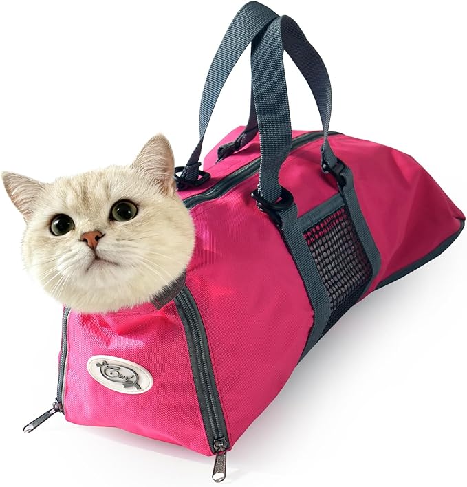 Cinf Cat Nail Clipping Cleaning Grooming Restraint Bag No Scratching Biting for Bathing Nail Trimming Injecting Examining(Rose Red,M)