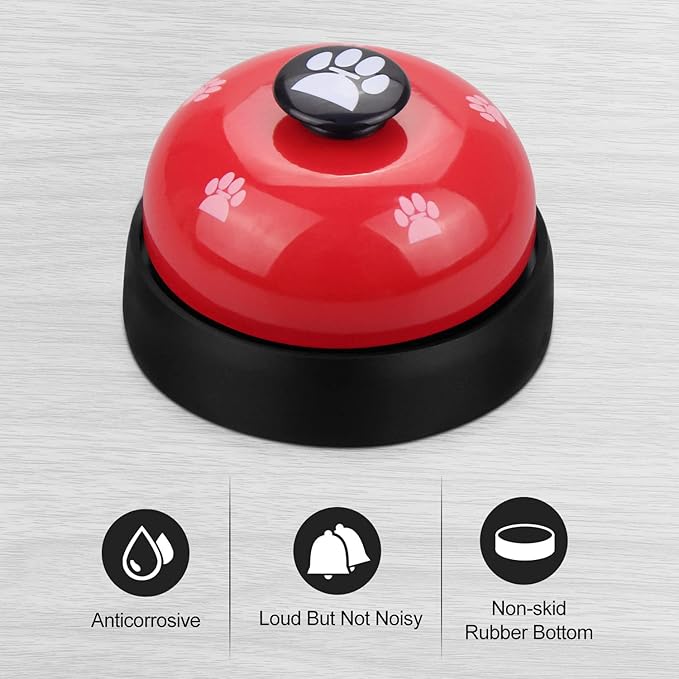Comsmart Dog Puppy Cat Kitten Potty Training Bells, 2 Metal Dog Paw Print Bells with Non-Skid Rubber Base for Pet Interactive Game Toys Tell Bells, Service Bell for Hotel School Bar Shop Restaurant