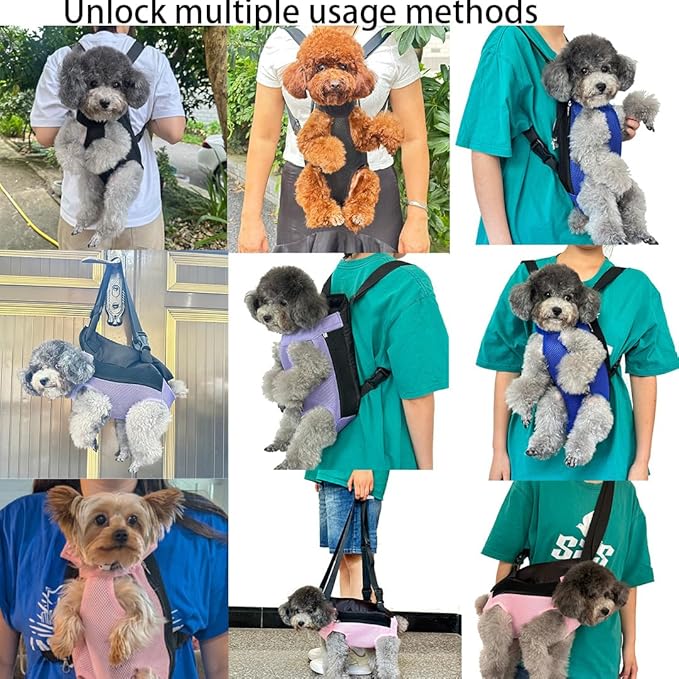 Pet Dog Carrier Backpack, Portable Breathable Mesh Chest Carrier, Polyester Woven Double Shoulder Pet Bag for Outdoor Adventures (SkyBlue, Medium)